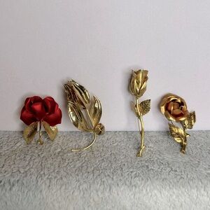 4 Floral Brooches- gold tone
